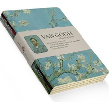 Blooming Series - A5, Van Gogh 4'lü Defter Seti Iı, Çizgisiz, Toplam 256 Sayfa, Her Biri 64 Sayfa, Tel Dikiş, Esnek Kapak, Oval Kenar, Tuval Doku, 60 Gram, Sarı Krem Renk