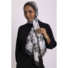 AYSHARA Mahperi  Çiçek Desenli Tek Taraflı Şal -  Koyu Gri Antrasit