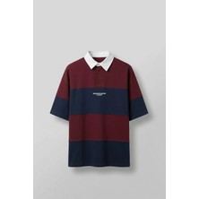Abluka Online Erkek Oversize Renk Bloklu Polo Yaka T-Shirt Bordo