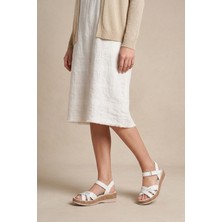 Ayakkabı Fuarı Elit ASIRM2309 Kadın Hakiki Deri Düz Sandalet Beyaz