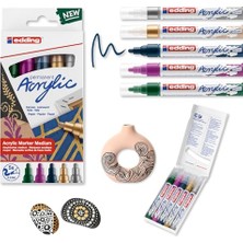 Edding 5100 Akrilik Markör - Yeşil Mor Mavi Silber Altın - Akrilik Markörler 5'li Paket (Metalik)