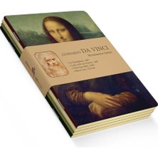Renaissance Series - A5, Da Vinci 4'lü Defter Seti I, Çizgisiz, Toplam 256 Sayfa, Her Biri 64 Sayfa, Tel Dikiş, Esnek Kapak, Oval Kenar, Tuval Doku, 60 Gram, Sarı Krem Renk