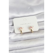 Evyora Pirinç Gold Renk Mineli Kalp Kiraz Model Çocuk Küpe