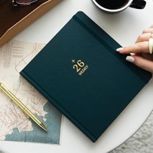 2026 Dikey Haftalık Ajanda 12 Aylık Sert Kapak 18X20 cm - Koyu Yeşil