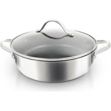 UNIQELLA Uniqella Silver Pro Serisi 26CM Karnıyarık Tencere 3.8l Cam Kapaklı