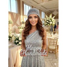 Happy Handmade Charm Hediyeli Pullu Abiye File /kleopatra Beresi/file Bere/yazlık Şapka/mesh Hat/gri Pullu Bere