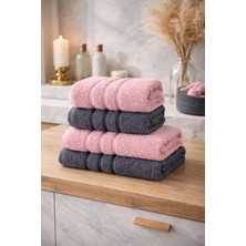 Ely Parker 4'lü Pamuklu Banyo Havlu Seti Pembe-Antrasit