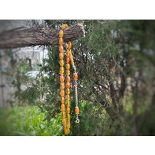 Plaka53 Shop 7X12 mm Arpa Kesim Sarı Kırmızı Geçişli Sıkma Kehribar Tesbih