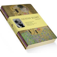 Gold Series - A5, Gustav Klimt 4'lü Defter Seti I, Çizgisiz, Toplam 256 Sayfa, Her Biri 64 Sayfa, Tel Dikiş, Esnek Kapak, Oval Kenar, Tuval Doku, 60 Gram, Sarı Krem Renk