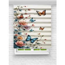 Enzo Home Baskılı Zebra Stor Perde – Kelebek ve Çiçek Desenli Şık Dekoratif Perde