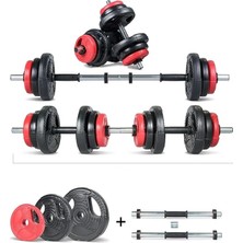 Nuvvo Ecg Spor Yıldız Serisi 22 kg Multifonksiyonel Kırmızı Siyah Halter Seti ve Dambıl Seti