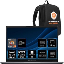 Asus Expertbook P3 Amd Ryzen Aı 5 330 16GB 512GB 14" Fhd+ W11H Taşınabilir Bilgisayar & Per4 Çanta PM3406R516512G0DP357