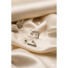 By Barun Kadın Gümüş Küpe 925 Ayar Siyah Taşlı