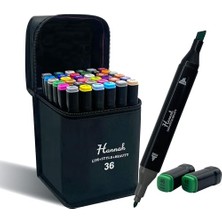 36 Adet Rengarenk Kalemden Oluşan Siyah Çantalı Çift Taraflı Marker Seti Standlı