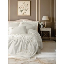 3D Nakışlı Çift Kişilik Saten Nev Takımı Gilded Ekru