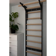 Fit Ladder Kombo Bar - Ahşap Barfiks Barı, Isveç Tırmanma Merdiveni, Egzersiz Barı, Skolyoz Duvar Barı - Ahşap-Siyah