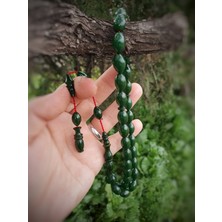 Plaka53 Shop Koleksiyonluk Usta Işçilik Yeşil Reçine Sıkma Kehribar Tesbih - 10*13 mm