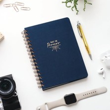 Paperora A5 Spiralli Sert Kapak Keten Çizgili Tarihsiz Not Defteri Lacivert