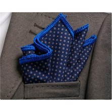 Exve Exclusive Lacivert Mavi Geometrik Dseenli Kenarı El Işi Örgülü Cep Aksesuarı Yaka Mendili