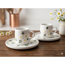 Mikro Papatya Desenli El Yapımı Seramik Hediyelik Türk Kahve Fincanı Espresso – Kahve Fincan Seti 2li Set