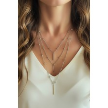 Gistoria Gümüş Renk Top Zincirli Çubuk Katlı Kolye