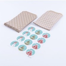 20 Adet Puantiye ve Zikzak Desenli Kese Kağıdı (11X20 Cm) ve Çiçekli Yılbaşı Şekilli Stickerdan Olu