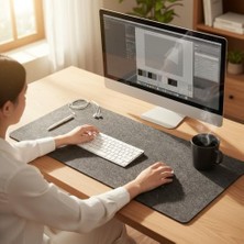 Keçe Bilgisayar Mouse Pedi 100X44 cm Antrasit Renk Çalışma Masası Düzenleyici 3 mm Kalınlık Masa Üstü Düzenleyici Mat