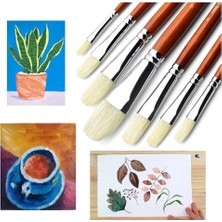 Hannah Profesyonel Domuz Kılı Kahverengi Yağlı Boya Fırçası Seti, 7 Parça Uzun Ahşap Saplı Doğal Kıl Akrilik Boya Fırçası, Yağlı ve Guaj Boyama Için Harika