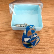 AtaRoots Reçine Harf Anahtarlık (E)2- Orjinal Deniz Kabuğu ve Mavi Deniz Esintisi