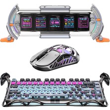 Gravastar V75 Pro Kablolu Manyetik Gaming Klavye, x Pro Kablosuz Optik Mouse ve Dijital Resim Çerçevesi Oyuncu Seti, Cyberpunk