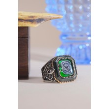 INNUENDO JEWELRY 925 Ayar Gümüş Yeşil Taşlı Hz. Süleyman Mührü Kare Kasa Erkek Yüzük