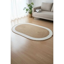 Home İnn Oval Hasır Görünümlü Halı–naturel Krem Çerçeveli |90 x 150 Cm| Modern Salon, Mutfak ve Balkon Halısı