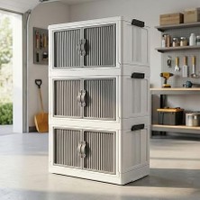 Nuvvo Deconox 4 Katlı Katlanabilir Portatif Dolap (Beyaz-Gri) | Kapaklı, Ayarlanabilir Plastik Çok Amaçlı Saklama Rafı | Banyo, Çocuk Odası ve Mutfak Düzenleyici (4 Boy Seçeneği) (3 Katlı - Beyaz)