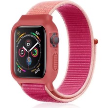 Vigordurus Newface Apple Watch 42MM Hasırlı Cırtcırtlı Kasalı Kordon - Pudra