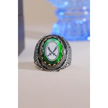 Innuendo Jewelry 925 Ayar Gümüş Yeşil Taşlı Kılıç Motifli Erkek Yüzük