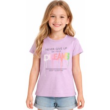 Essu Kız Çocuk Dreams Yazı Desenli Lila Renk Kısa Kol Tişört