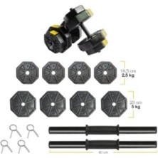 Nuvvo Tan Spor 30 kg Dambıl Dumbell Halter Ağırlık Fitness Kısa Bar Seti (Sarı Kapaklı)