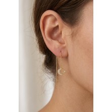 By Barun Kadın 925 Ayar Gümüş Ay Yıldız Zincir Sallantılı Hediyelik Küpe