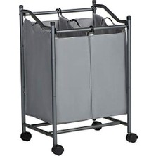 Vigordurus Çamaşır Ayırıcı, Tekerlekli ve 2 Bölmeli, Çamaşır Sepeti, Çıkarılabilir Çantalı Çamaşır Arabası, Toplam Kapasite 90 L, Gri, LSF002GS