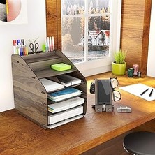 Nuvvo Design Otto Large Modest - 6 Renk A4 Evrak Rafı Masaüstü Organizer Düzenleyici (Ceviz)