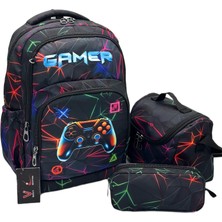 Betto's Çocuk Ilk Okul Sırt Çantası Siyah 3'lü Set Ilkokul Çantası Karakter Desenli Takım