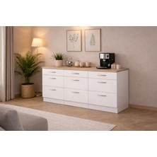 T Designo Sia 9 Çekmeceli Mutfak Alt Modül-Çok Amaçlı Dolap-Kiler Dolabı 180 cm Beyaz -Tezgah Dahil