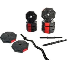 Nuvvo Tan Spor 30 kg Z Bar ve Dambıl Seti Dambıl - Dumbell Ağırlık Halter Set (Kırmızı Kapaklı)