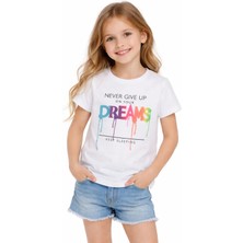 Essu Kız Çocuk Dreams Yazı Desenli Beyaz Renk Kısa Kol Tişört