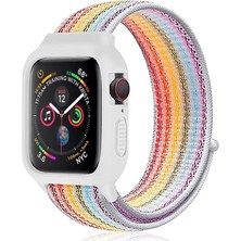 Vigordurus Newface Apple Watch 42MM Hasırlı Cırtcırtlı Kasalı Kordon - Gökkuşağı 2