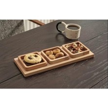 Vigordurus 3'lü Ahşap Sunumluk Seti – 3 Kare Kase ve 1 Uzun Sunum Tahtası – Şık ve Doğal Atıştırmalık Servis Seti, Çay Saati ve Kahvaltı Sunumları Için