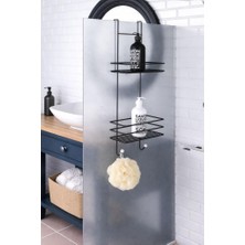 Abnturk 2 Katlı Siyah Askılı Duşakabin Rafı Silikon Kaplı Metal Paslanmaz Şampuanlık Sabunluk Havlupan Uyumlu