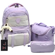 Betto's 3'lü Set Okul Sırt Çantası Suya Dayanıklı Erkek Çocuk Okul Çantası 8020 Lila-Bej