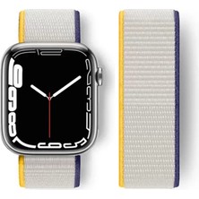 Vigordurus Newface Apple Watch 38MM Hasırlı Cırtcırtlı Kordon - Sarı-Beyaz