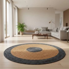 Home İnn Tekstil Home İnn Iskandinav Yuvarlak Halı - Mavi Natural Çift Renkli Polipropilen Dekoratif Kilim